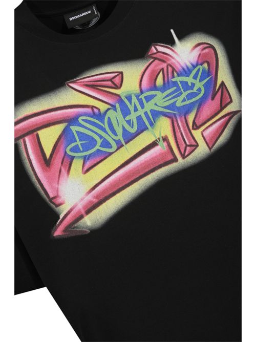 T-shirt Rebel Tags Loose Fit in cotone con stampa graffiti Black DSQUARED2 | S71GD1652 D20033900